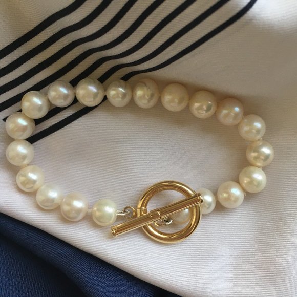 Freshwater Pearls Bracelet Gold Plated Toggle - Picture 4 of 5
